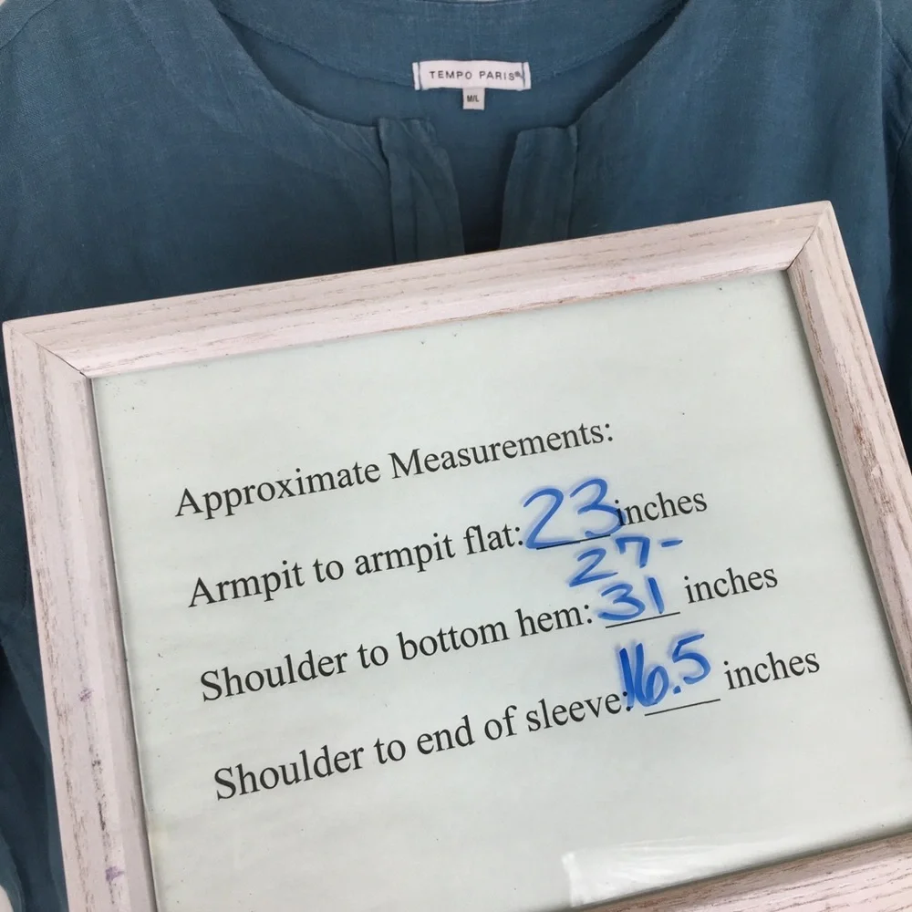 Tempo Paris 100% Linen Tunic Top Blue Women’s M/L Lagenlook - Picture 12 of 12